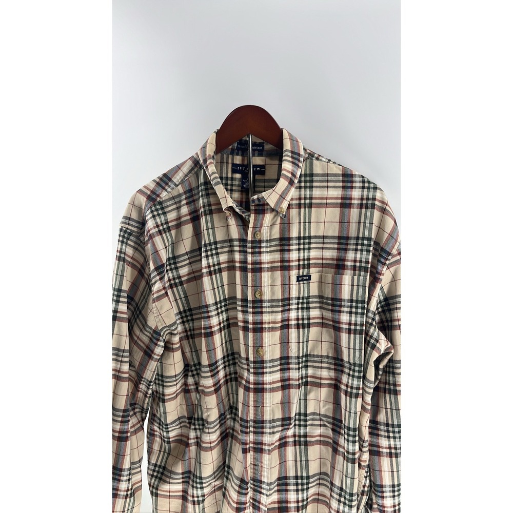 Ivy Crew Classics Mens XL Plaid Button Down Shirt Tan Navy Red Wrinkle Resistant